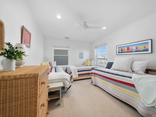 11523 N Crowdale Dr, Syracuse, IN 46567 - carpeted bedroom featuring recessed lighting, visible vents, and a ceiling fan