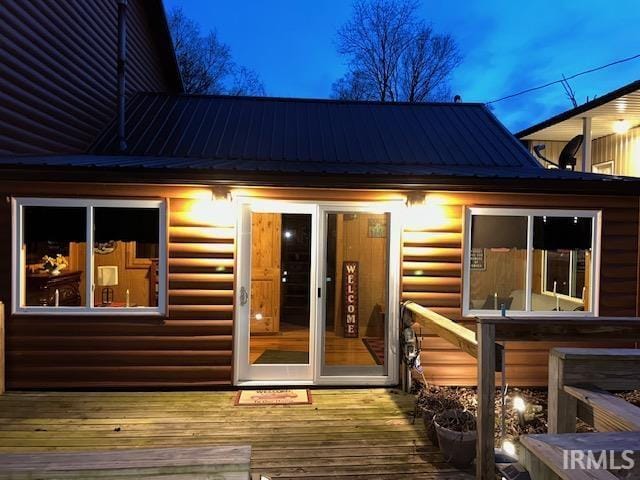 3008 Chigger Ridge Rd Unit 395, 396, Birdseye, IN 47513 - entrance to property with a wooden deck and metal roof