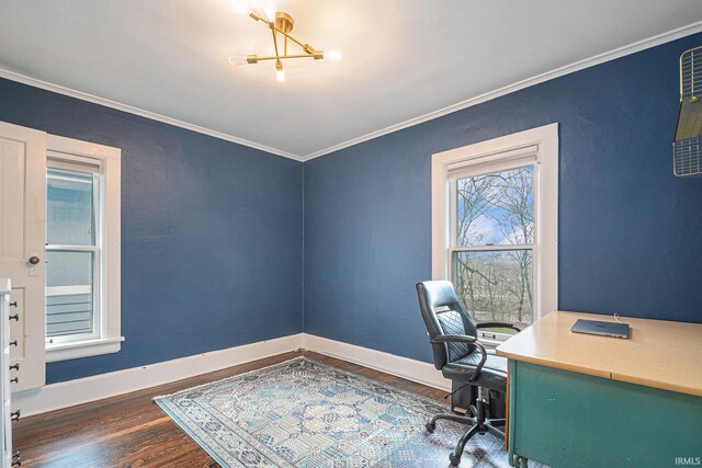 1069 Riverside Dr, South Bend, IN 46616 - office space featuring baseboards, crown molding, and wood finished floors