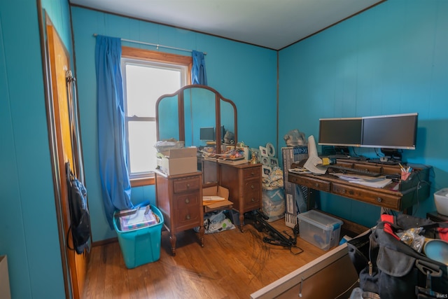 office space with wood finished floors