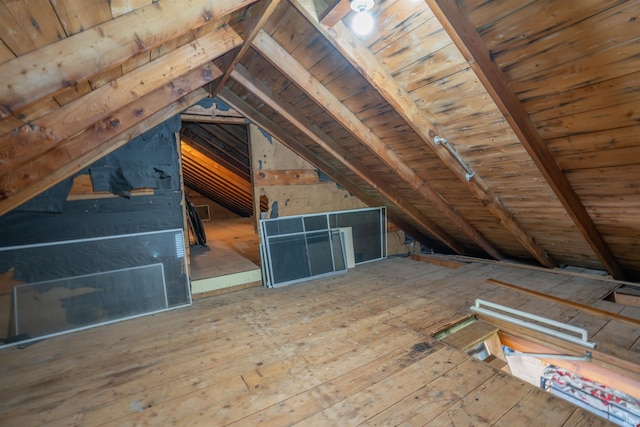 view of unfinished attic