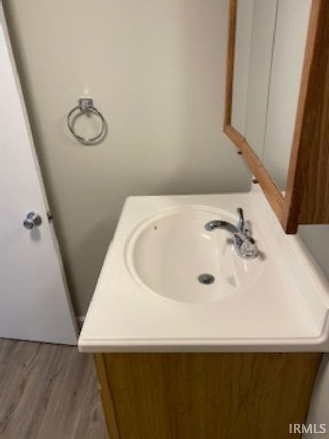 bathroom with vanity and wood finished floors