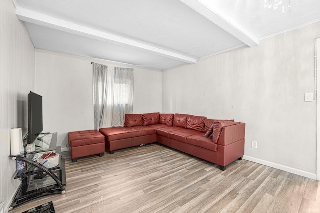 3930 Abbott St, Fort Wayne, IN 46806 - living area featuring light wood finished floors, beamed ceiling, and baseboards