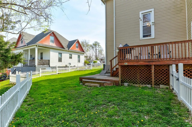 view of yard featuring a fenced backyard and a deck