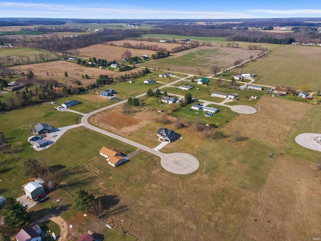 birds eye view of property with a rural view