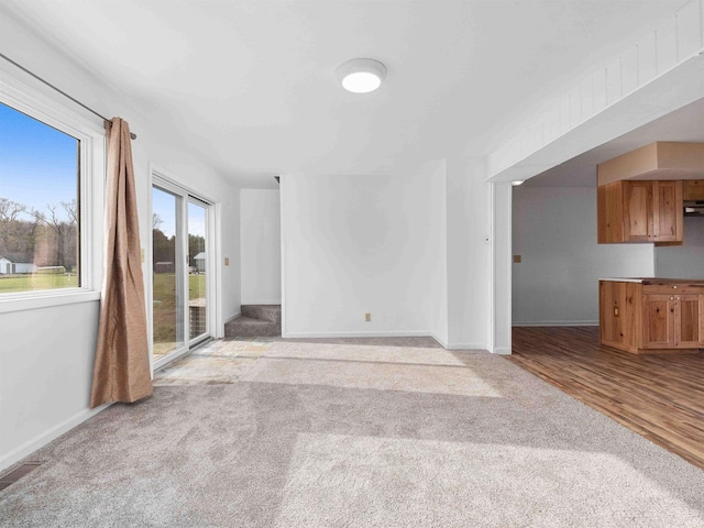 unfurnished living room featuring baseboards and carpet