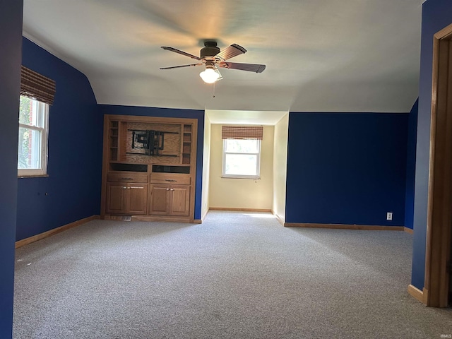 6065 Gladden Dr, Indianapolis, IN 46220 - interior space featuring vaulted ceiling, carpet, a ceiling fan, and baseboards