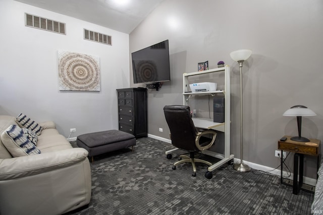 10510 E Orange St, Monterey, IN 46960 - carpeted office space featuring baseboards, lofted ceiling, and visible vents