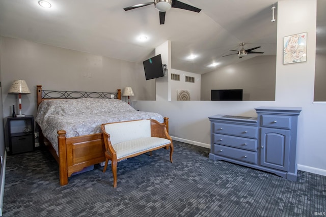 10510 E Orange St, Monterey, IN 46960 - bedroom featuring carpet floors, baseboards, lofted ceiling, and visible vents