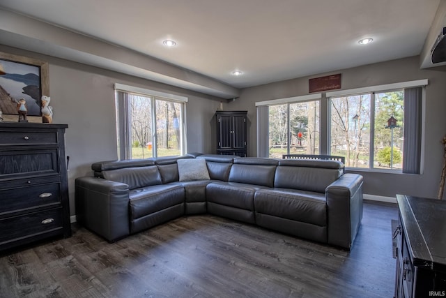 10510 E Orange St, Monterey, IN 46960 - living room with recessed lighting, baseboards, and dark wood-style floors