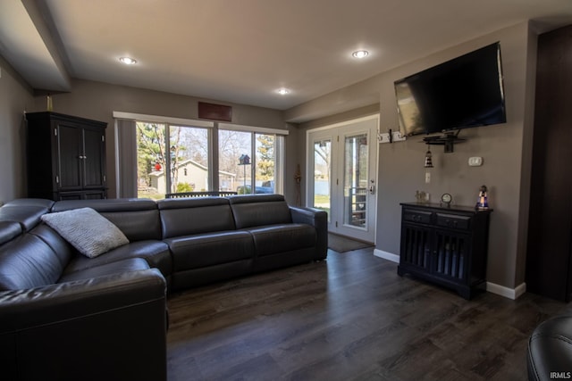 10510 E Orange St, Monterey, IN 46960 - living room featuring recessed lighting, baseboards, and dark wood-style floors