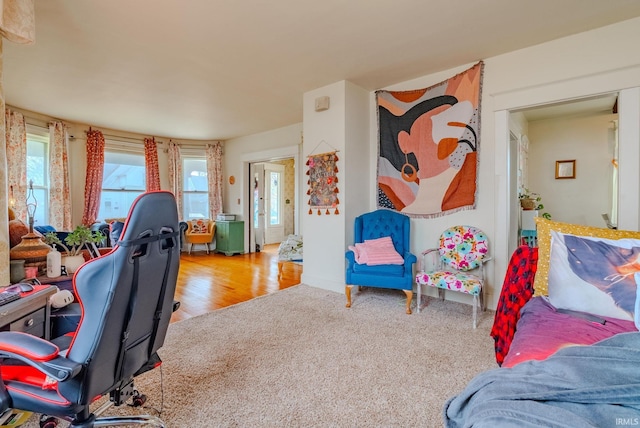 bedroom featuring baseboards and carpet
