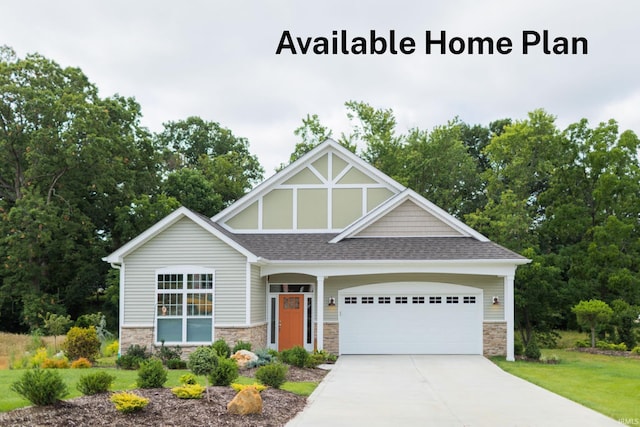 4801 S Abington Ave, Bloomington, IN 47403 - view of front facade with a garage, concrete driveway, stone siding, a front yard, and roof with shingles