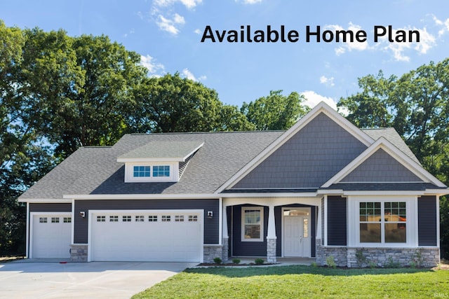 4801 S Abington Ave, Bloomington, IN 47403 - craftsman house with driveway, stone siding, a garage, a shingled roof, and a front yard