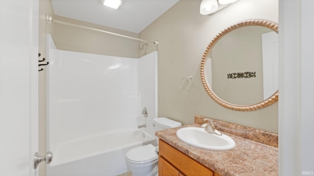 full bathroom featuring toilet, shower / bathtub combination, and vanity