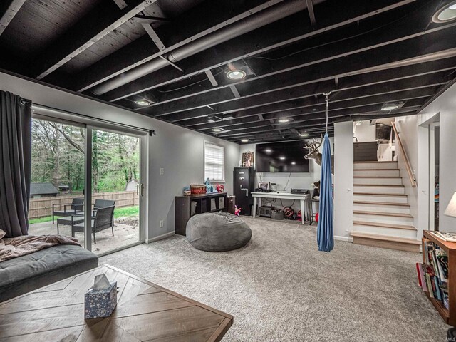 8013 Larch Ln, Evansville, IN 47710 - below grade area with baseboards, carpet floors, and stairs