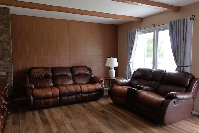 12176 E 350 N, Loogootee, IN 47553 - living room with hardwood / wood-style flooring and beam ceiling