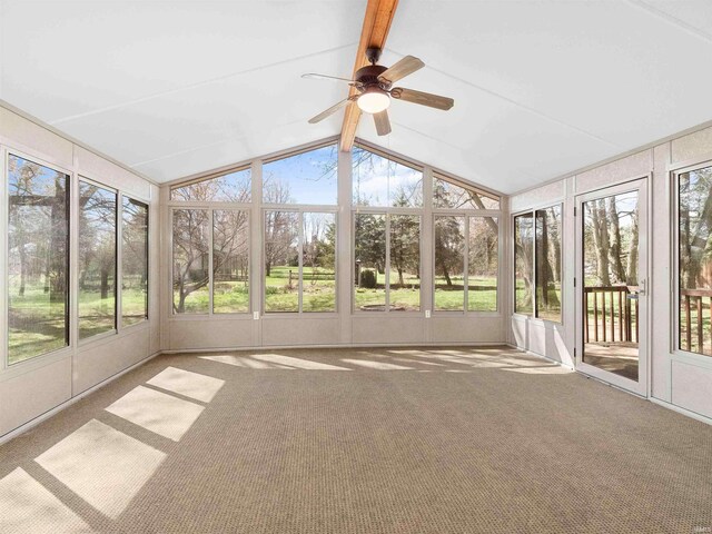 2801 W 700 S, Claypool, IN 46510 - unfurnished sunroom with a ceiling fan and beam ceiling
