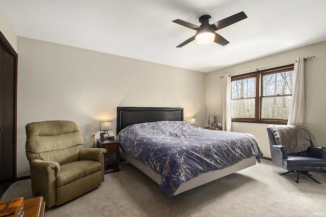 bedroom featuring carpet floors and ceiling fan