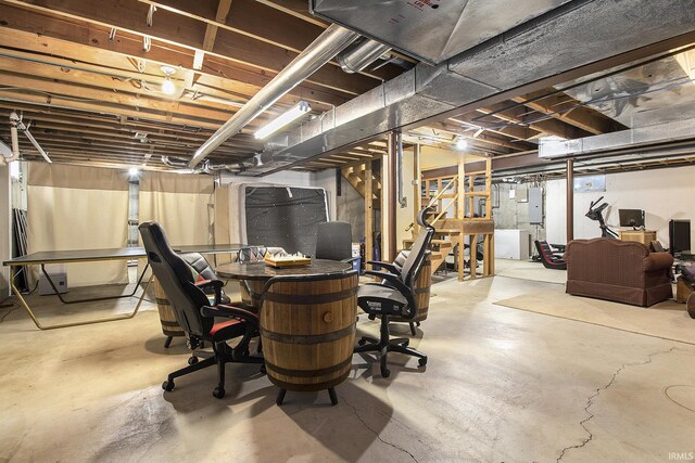 unfinished basement with electric panel