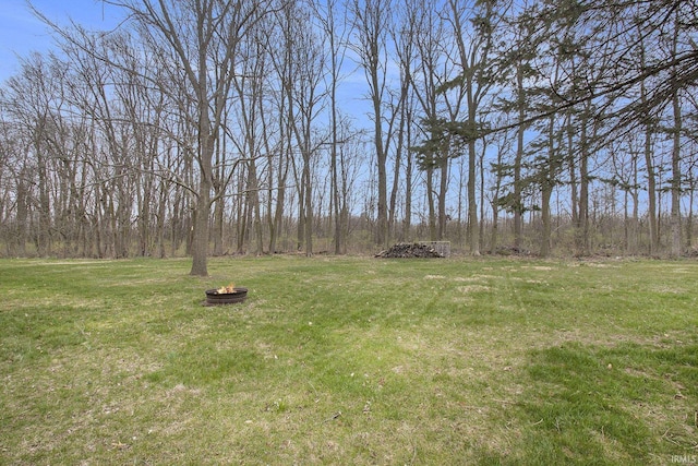 view of yard featuring an outdoor fire pit