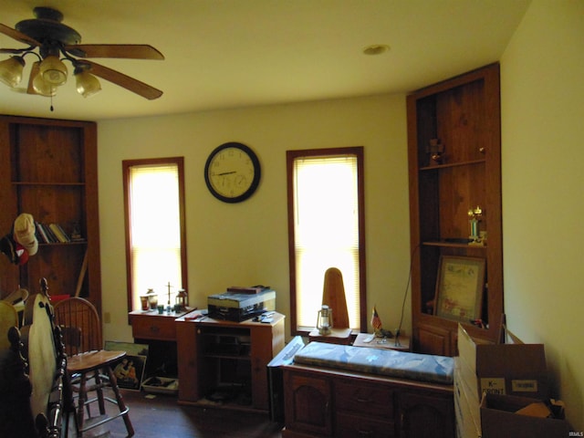 bedroom featuring a ceiling fan and multiple windows