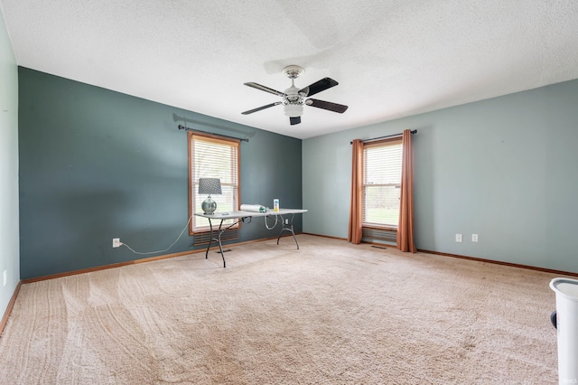 office area featuring carpet flooring, a textured ceiling, and plenty of natural light