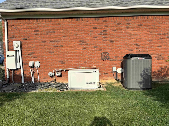 1807 Sterling Oaks Dr, Sellersburg, IN 47172 - exterior details with brick siding, electric meter, central AC, and a power unit