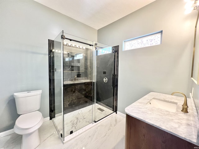 1505 High St, Logansport, IN 46947 - full bathroom featuring a shower stall, marble finish floor, baseboards, and toilet