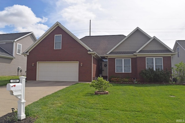 3201 Helmsford Ct, Evansville, IN 47715 - view of front of property with roof with shingles, a front lawn, driveway, a garage, and brick siding