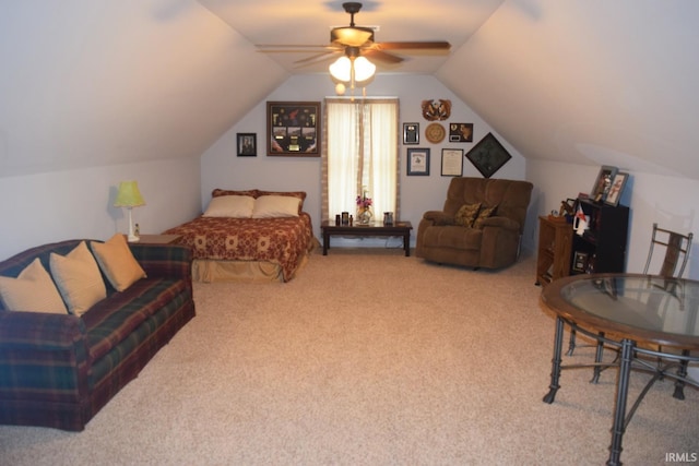 3201 Helmsford Ct, Evansville, IN 47715 - carpeted bedroom featuring vaulted ceiling and a ceiling fan