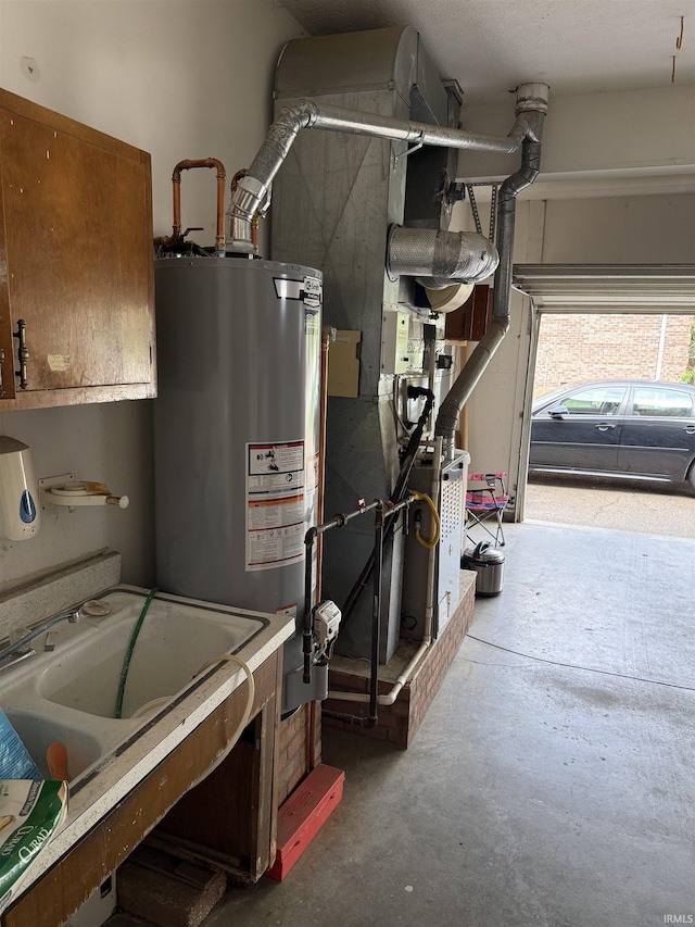 utility room featuring a sink and gas water heater