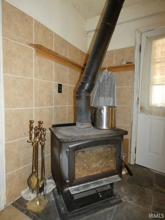 details featuring a wood stove
