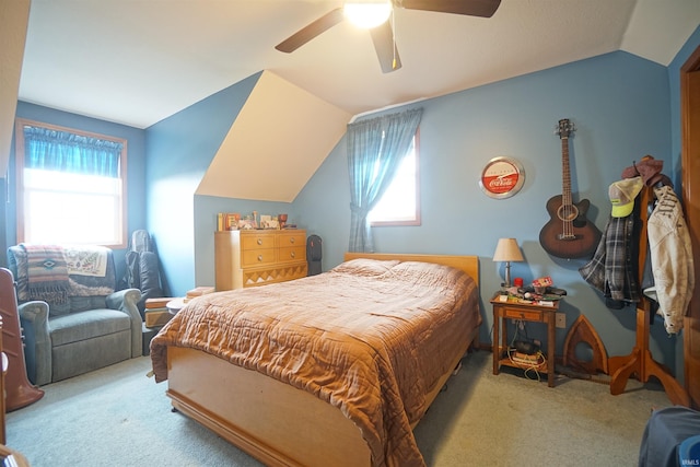 26535 County Road 54th Rd, Nappanee, IN 46550 - bedroom featuring vaulted ceiling, carpet flooring, ceiling fan, and multiple windows
