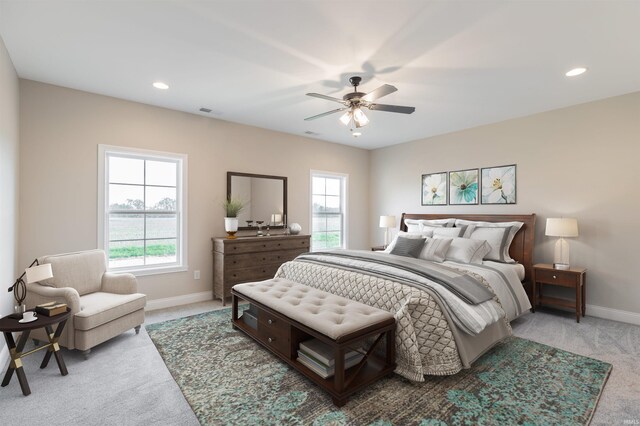1033 Triple Crown Dr, Evansville, IN 47725 - bedroom featuring carpet, recessed lighting, baseboards, a ceiling fan, and visible vents