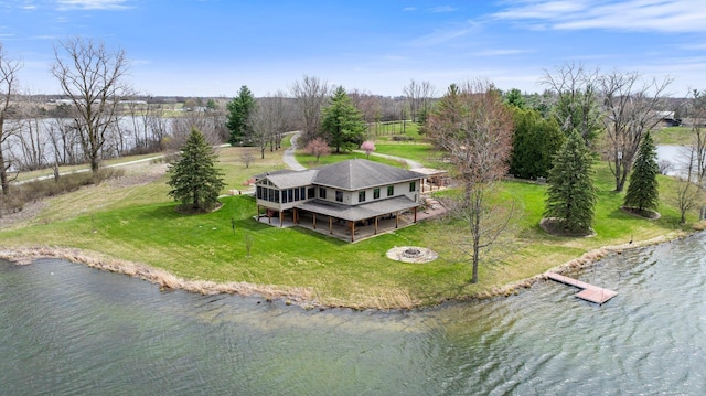 aerial view with a water view