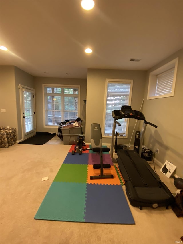 3201 E Kristen Ct, Bloomington, IN 47401 - workout area with recessed lighting, carpet flooring, and baseboards