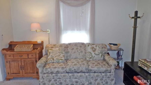 living area with light carpet