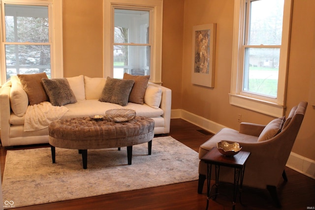 1185 N 10th St, Noblesville, IN 46060 - living room featuring baseboards, visible vents, and dark wood-style floors