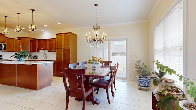 3512 Forestdale Dr, Newburgh, IN 47630 - dining space with a chandelier, crown molding, and light tile patterned floors