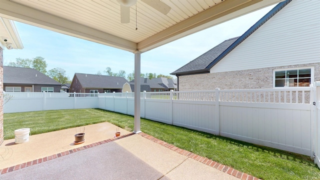 3512 Forestdale Dr, Newburgh, IN 47630 - view of patio with ceiling fan, a fenced backyard, and a residential view