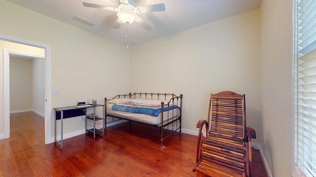 3512 Forestdale Dr, Newburgh, IN 47630 - bedroom featuring wood finished floors, visible vents, a ceiling fan, and baseboards