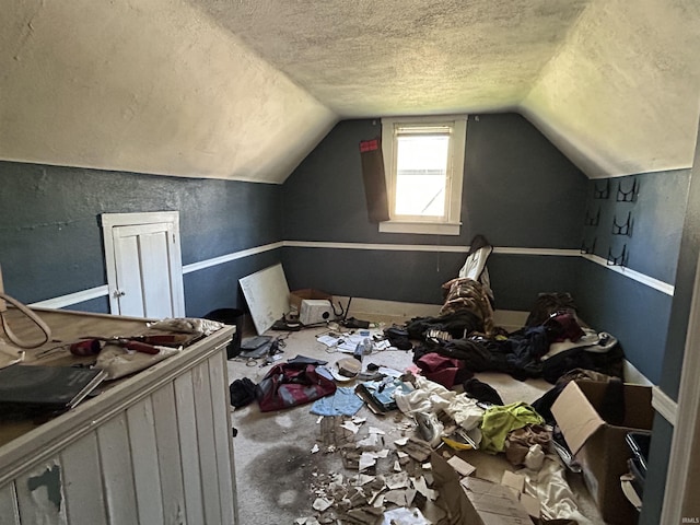 bonus room featuring lofted ceiling and a textured ceiling