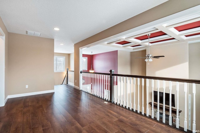 3018 Caradoza Cv, Fort Wayne, IN 46825 - corridor featuring visible vents, wood finished floors, beamed ceiling, coffered ceiling, and recessed lighting