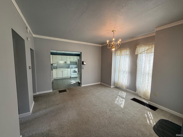 508 E Michigan St, Lagrange, IN 46761 - empty room with an inviting chandelier, ornamental molding, a textured ceiling, and visible vents