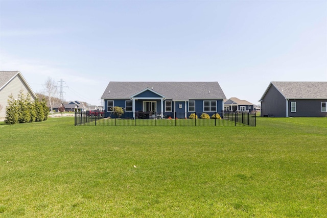 single story home featuring fence and a front yard