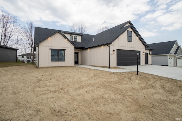 619 Sandringham Pass, Fort Wayne, IN 46845 - modern farmhouse style home with a garage, board and batten siding, concrete driveway, and roof with shingles