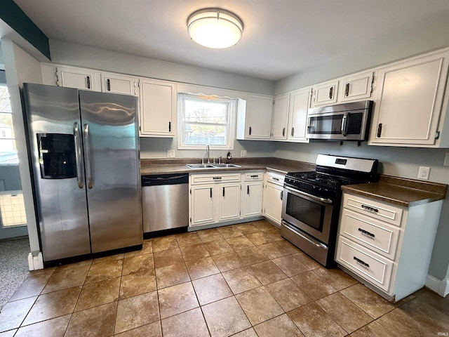5126 Martinique Rd, Fort Wayne, IN 46815 - kitchen featuring white cabinets, stainless steel appliances, dark countertops, and a sink