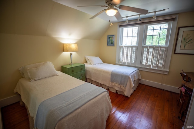 826 College Ave, Culver, IN 46511 - bedroom with lofted ceiling, hardwood / wood-style floors, baseboards, and ceiling fan