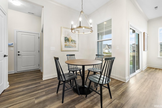 138 Parkerwood Ln, West Lafayette, IN 47906 - dining room featuring an inviting chandelier, visible vents, and dark wood finished floors